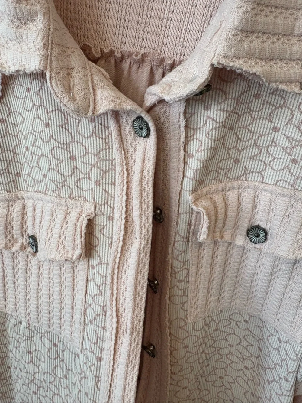 POL free people vibe bobo Pink Textured Button-Up Cardigan - Picture 7 of 11